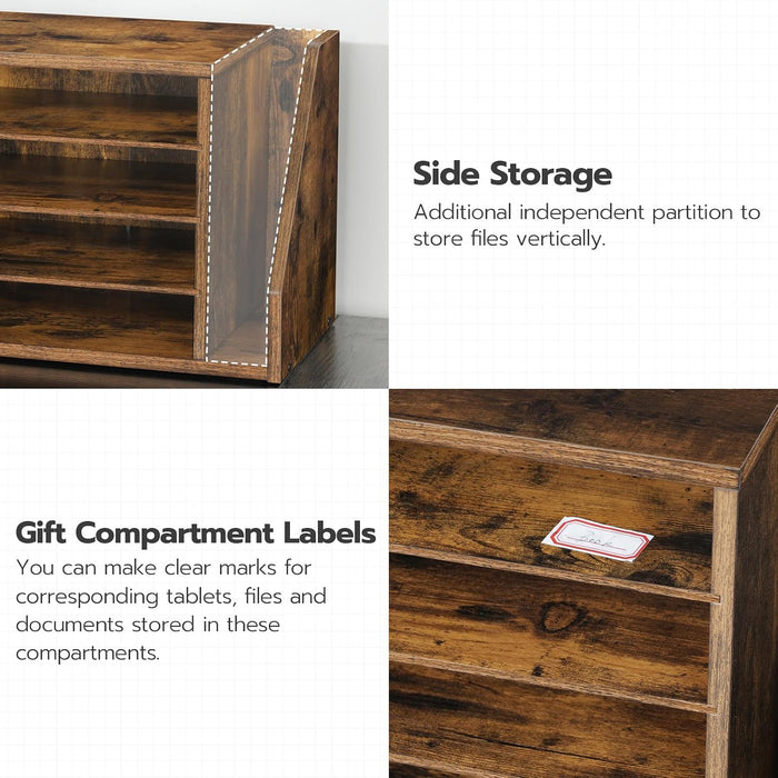 Mail Sorter, Literature Organizer with Adjustable Shelves, Paper Organizer for Office, Home, Wood Countertop File Holders, Mails, Magazines, Rustic Brown FG41WF01