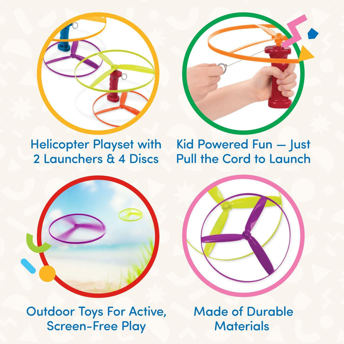 Skyrocopter Flying Disc Toy Set, 2 Launchers, 4 Discs, Summer