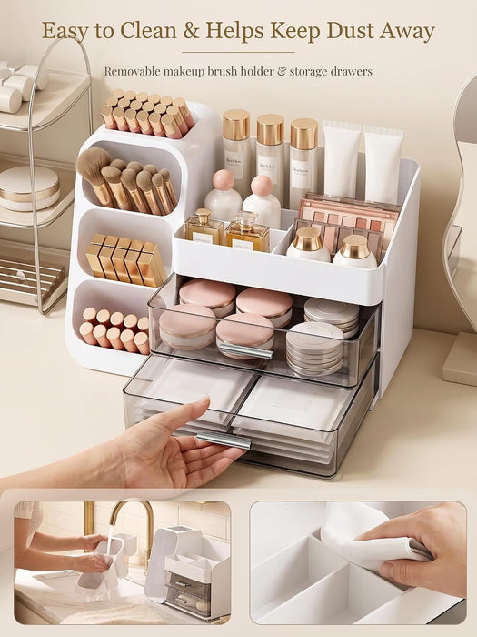 Large Makeup Organizer for Vanity Countertop, White
