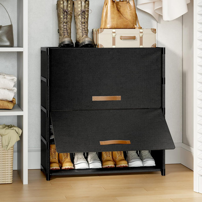 5 Tier Shoe Cabinet with Door, 20-Pair Storage, Black