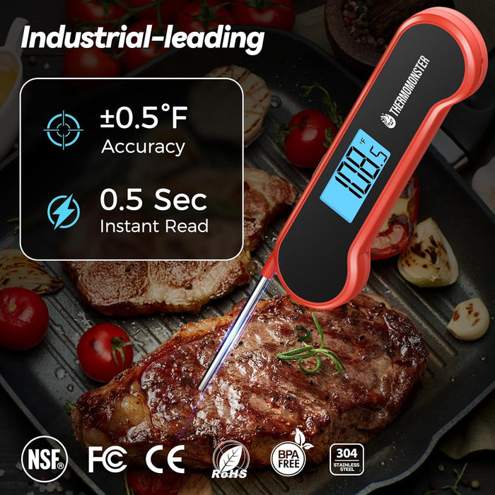 0.5 Sec Instant Read Meat Thermometer Digital for Cooking, Red