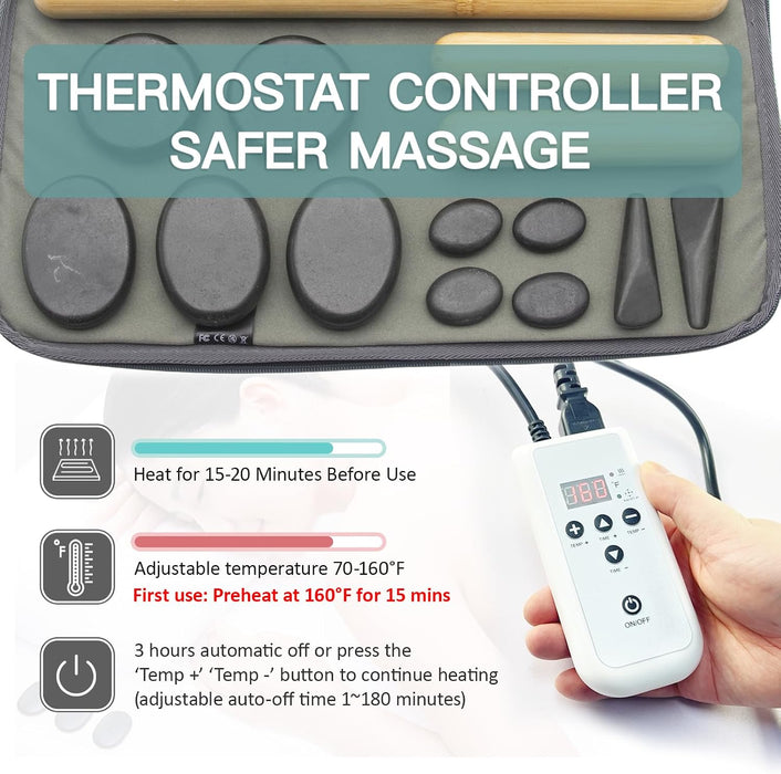 Massage Stones Set with Warmer Kit Hot Rocks Bamboo for Massage Hot Stones Massage Warmer Kit with Temperature Control a