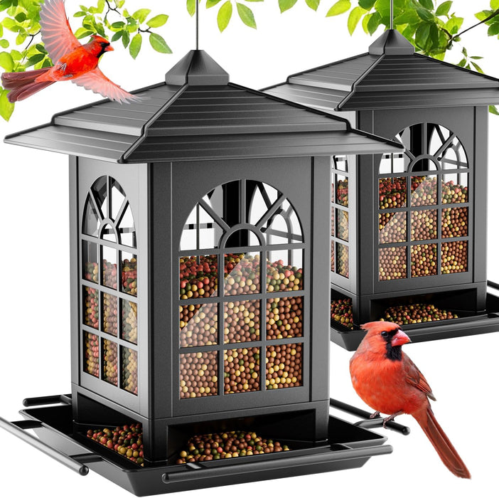 2 Pack Bird Feeders for Outdoor Hanging, Assembly Required, 1-Min Easy Setup, Classic Courtyard Design, Attracting Cardi