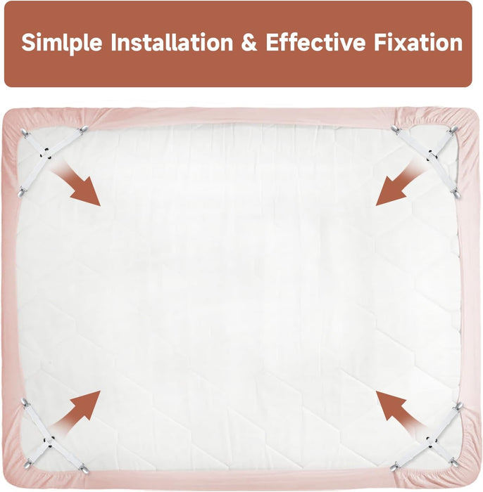 Bed Sheet Straps, Upgrade Fitted Bed Sheet Holders for Corners, Non Slip Sheet Clips White 4Pcs