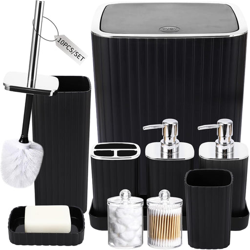 Bathroom Accessories Set - 10PC Gorgeous Black Bathroom Set