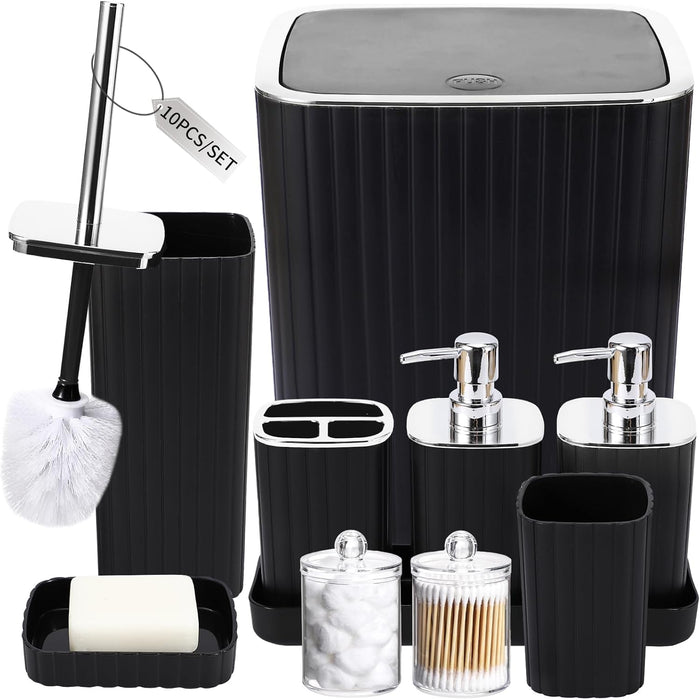 Bathroom Accessories Set - 10PC Gorgeous Black Bathroom Set