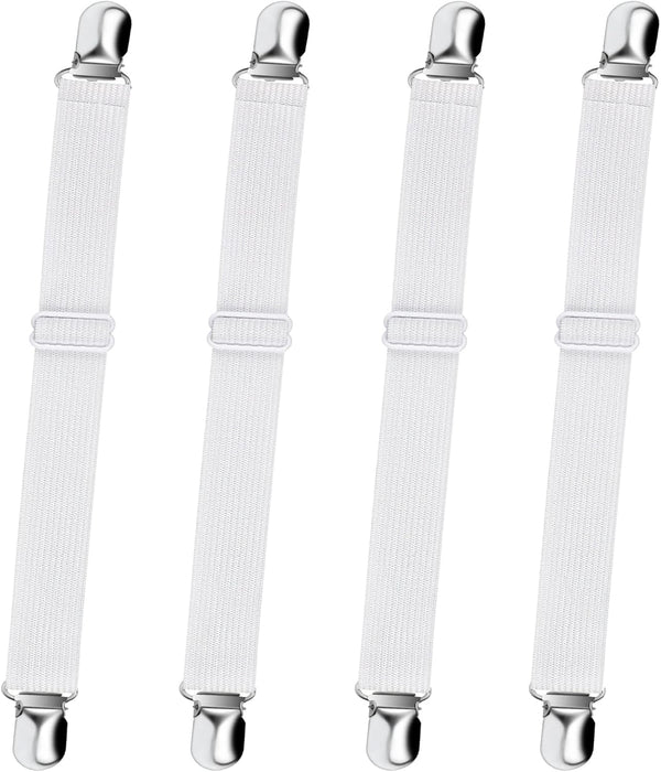 Sheet Straps, Adjustable Elastic Bed Sheet Holder, 4pcs White