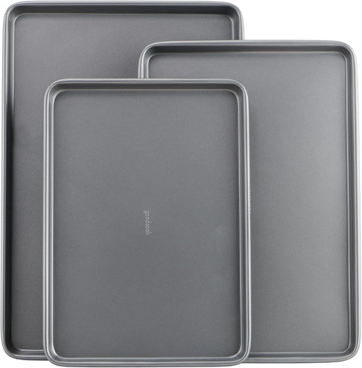 Everyday Nonstick Baking Sheet Set, 3 Pack Includes Small (13×9) Medium (15×1) and Large (17×11) Pans Carbon Steel Const