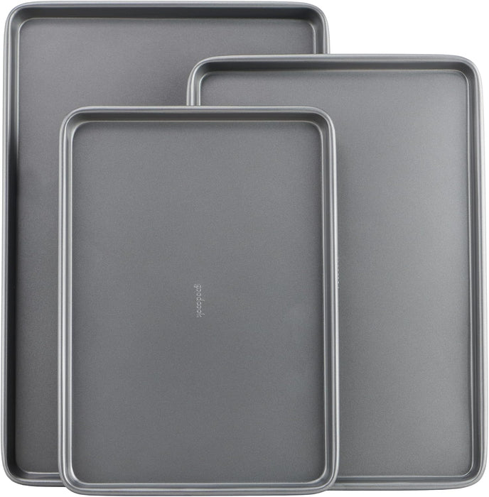 Everyday Nonstick Baking Sheet Set, 3 Pack Includes Small (13×9) Medium (15×1) and Large (17×11) Pans Carbon Steel Const