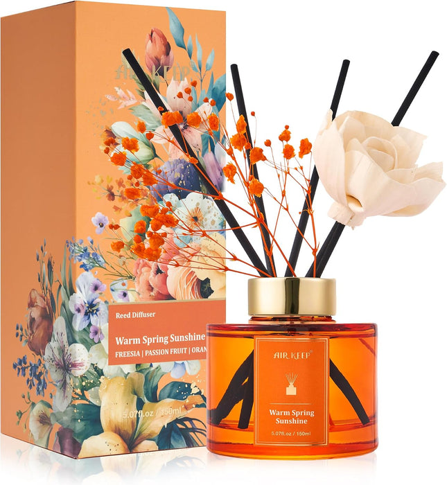 Flower Reed Diffusers Set, 5.07 oz Freesia/Passion Fruit/Orange Scented Oil Diffuser with 8 Reed Sticks, Home Fragrance Diffuser Gift Set for Bathroom & Office Decor 150ml