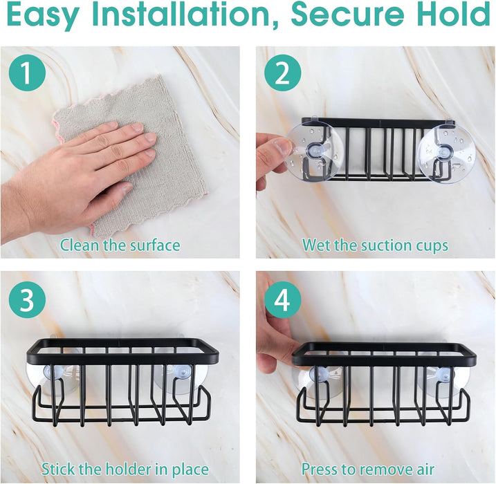 Sponge Holder for Kitchen Sink, Caddy Organizer with Suction Cup, Rustproof