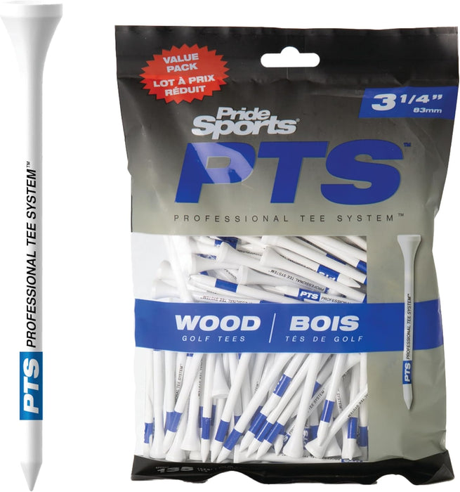 PTS Wood Golf Tees | 135 Count, 3-1/4 Inch | #1 Wood Tee on Tour | Best for Drivers & Woods