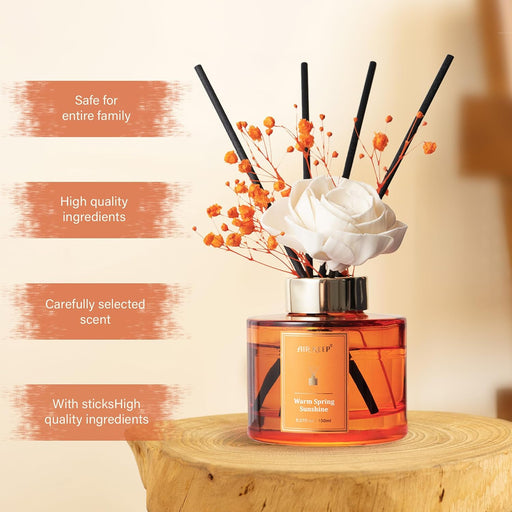 Flower Reed Diffusers Set, 5.07 oz Freesia/Passion Fruit/Orange Scented Oil Diffuser with 8 Reed Sticks, Home Fragrance Diffuser Gift Set for Bathroom & Office Decor 150ml