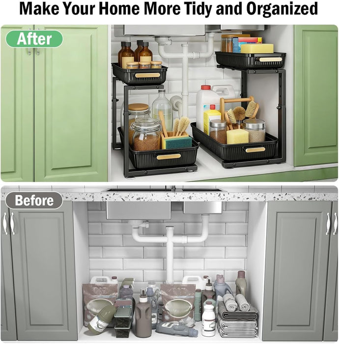 Under Sink Organizer - 2 Pack Multi-Purpose Pull-Out Storage Shelf