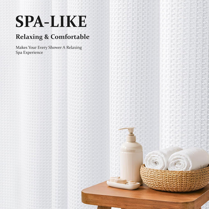 Waffle Shower Curtain 256 GSM Heavy Duty Fabric 72"x72" White