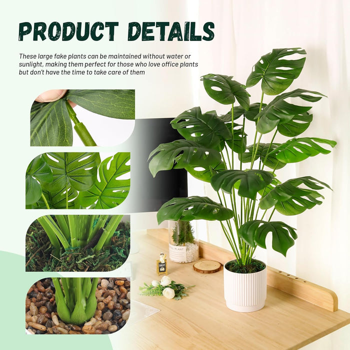 28" Fake Plants, Artificial Monstera Plants Indoor in White Pot