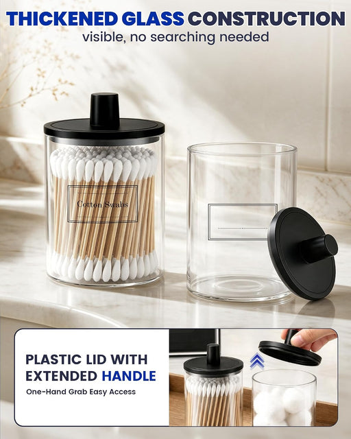 Glass Qtip Holder Dispenser - 4 Pack, Bathroom Decor and Organizer