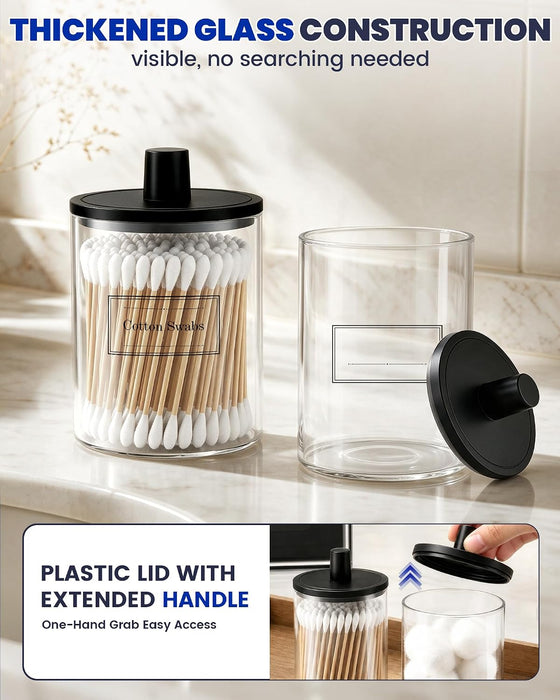 Glass Qtip Holder Dispenser - 4 Pack, Bathroom Decor and Organizer