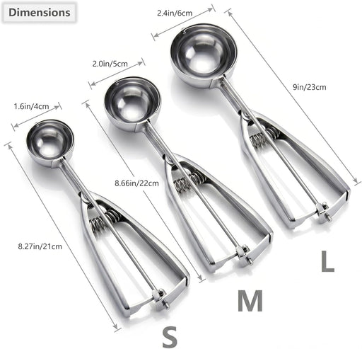 Ice Cream Scoop, 3Pcs Cookie Scoop Set, Stainless Steel Ice Cream Scooper with Trigger Release, Large/Medium/Small Cooki