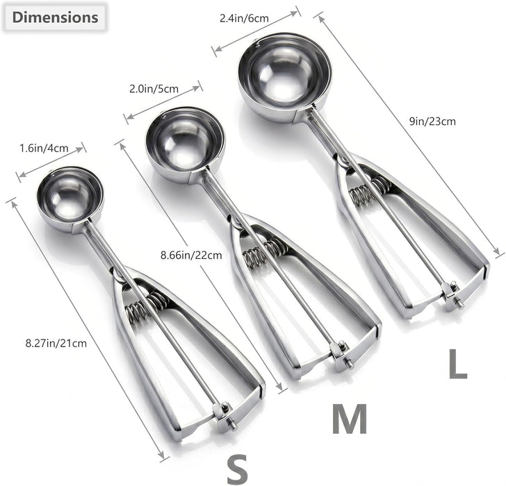 Ice Cream Scoop, 3Pcs Cookie Scoop Set, Stainless Steel Ice Cream Scooper with Trigger Release, Large/Medium/Small Cooki