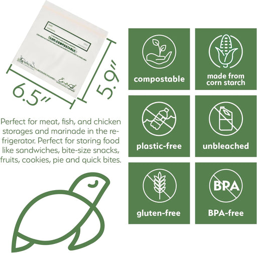 100% Compostable Food Storage Bags, Sandwich Size 150 Pack, Eco-Friendly Freezer Bags, Resealable, Heavy-Duty, Reusable, Leak Resistant, Off-White, Food Grade by