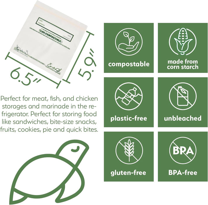 100% Compostable Food Storage Bags, Sandwich Size 150 Pack, Eco-Friendly Freezer Bags, Resealable, Heavy-Duty, Reusable, Leak Resistant, Off-White, Food Grade by