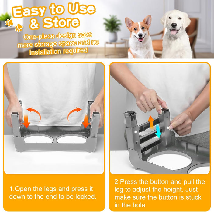 Elevated Dog Bowls for Small Medium Dogs, 3 Height Adjustable Raised Stand with 2 Thick 6" Stainless Steel Food Bowls, Non-Slip Feeder Adjusts to 2.75", 6", 7.5", Grey