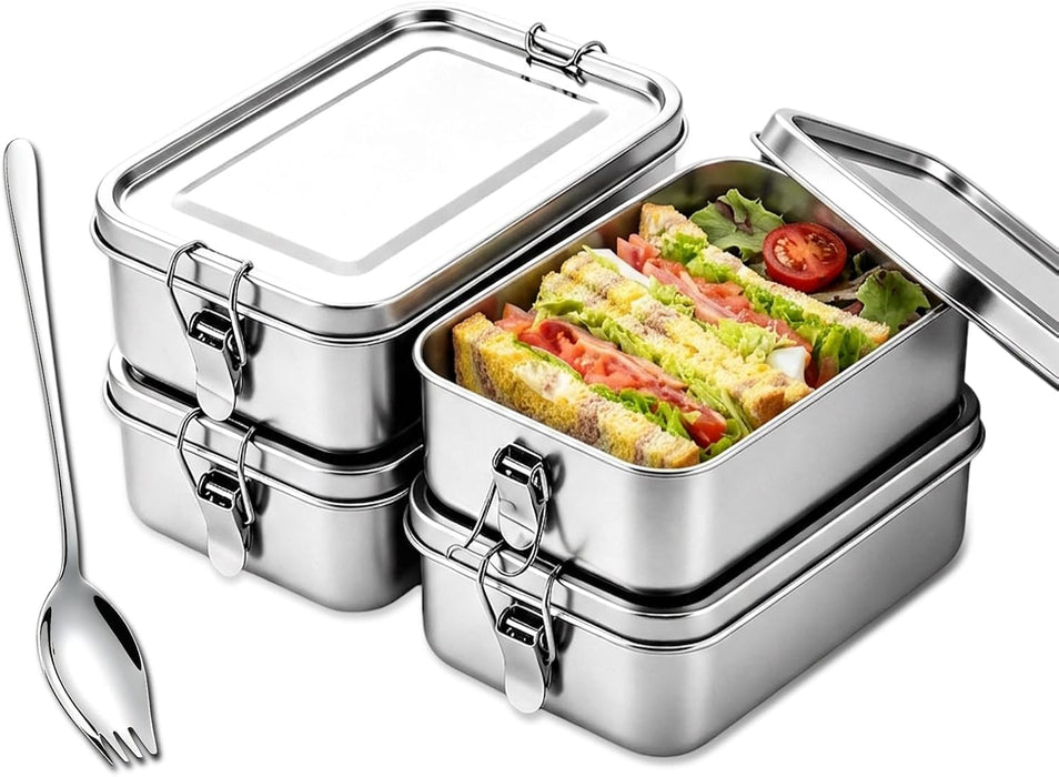 4Pcs Stainless Steel Bento Lunch Box, Metal Food Containers, 1400ml