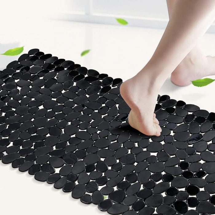 Pebble Bathtub Mat Non Slip 35" X 16" with Suction Cups,Black