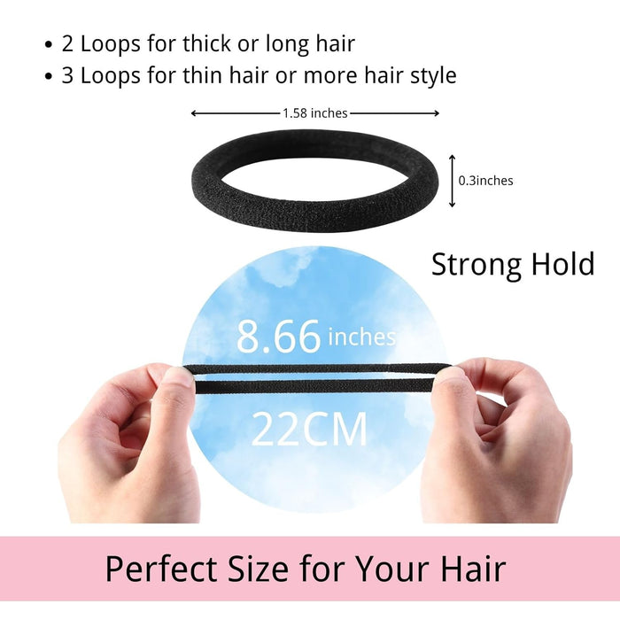120PCS Black Hair Ties for Thick Hair – Seamless No Damage Elastic Ponytail Holders, Black Hair Band,Bulk Nylon Hair Ela
