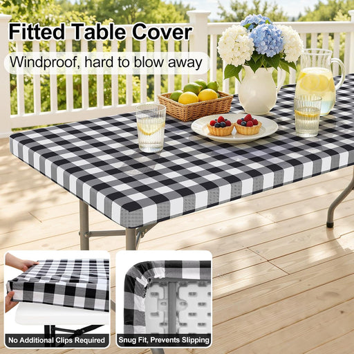 6 Foot Picnic Table Cloth, Flannel Backed Fitted Vinyl tablecloths