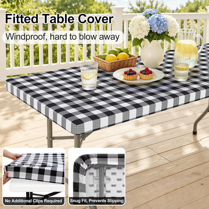 6 Foot Picnic Table Cloth, Flannel Backed Fitted Vinyl tablecloths