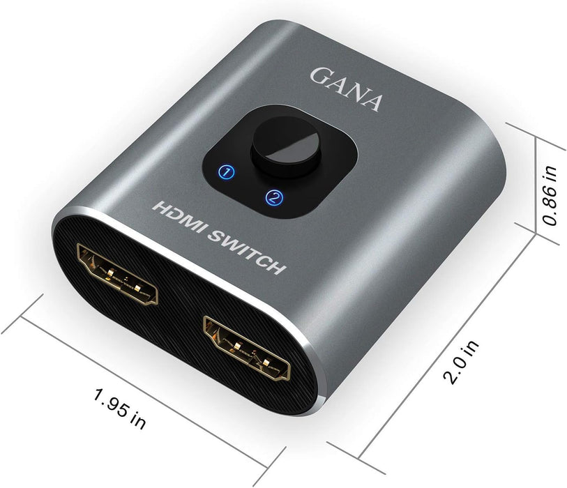 HDMI Switch 4k@60hz Splitter,  Aluminum Bidirectional HDMI Switcher 2 in 1 Out, Manual HDMI Hub Supports HD Compatible with Xbox PS5/4/3 Blu-Ray Player Fire Stick Roku