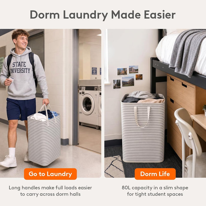 80L Large Laundry Baskets, Laundry Hampers Bags, 2 Pack, Grey