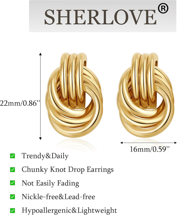 Chunky Knot Gold Earrings Women Statement Drop Dangle Earrings