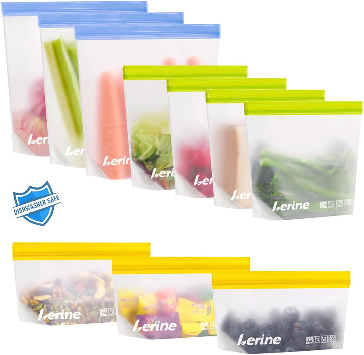 Stand Up Reusable Freezer Bags Dishwasher Safe, 10 Pack, Muliticolor