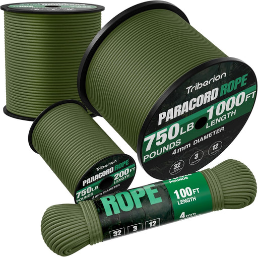 Paracord Rope 750 lb - 1000ft / 500ft / 200ft / 100ft 5/32" Parachute Cord 4MM 12-Strand para Cord - Heavy Duty Spool St