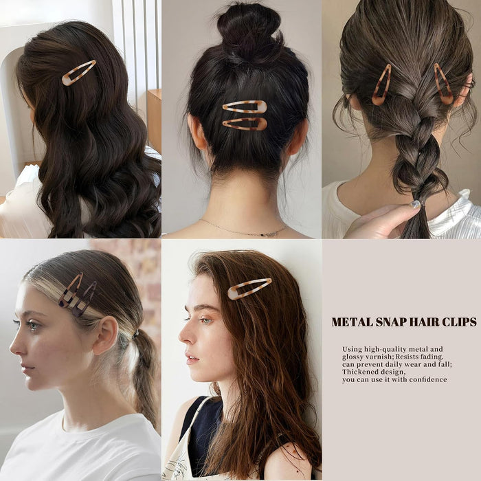 Small Hair Barrettes For Women No Slip Metal Snap Clips For Thin And Fine Hair,Matte Black Tortoiseshell,20 PCS,1.97 x 0.5 Inch.