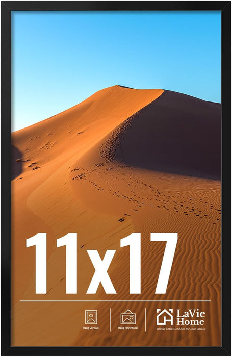 11x17 Picture Frame for Wall Display, 11x17 Black Picture Frame with HD Plexiglas, 11 x 17 Poster Frame 1 Pack, Display 