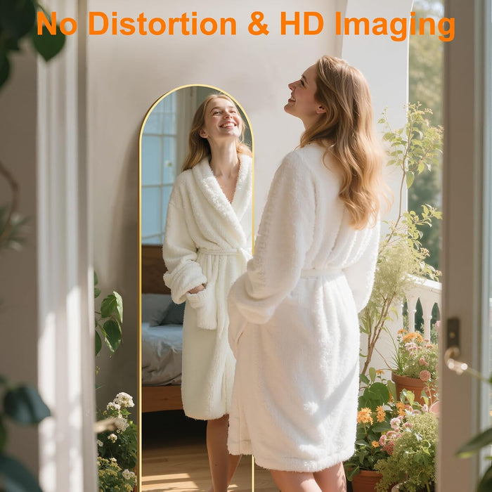 Arched Full Length Mirror, 56"x15" Standing Body Mirror for Wall, Gold