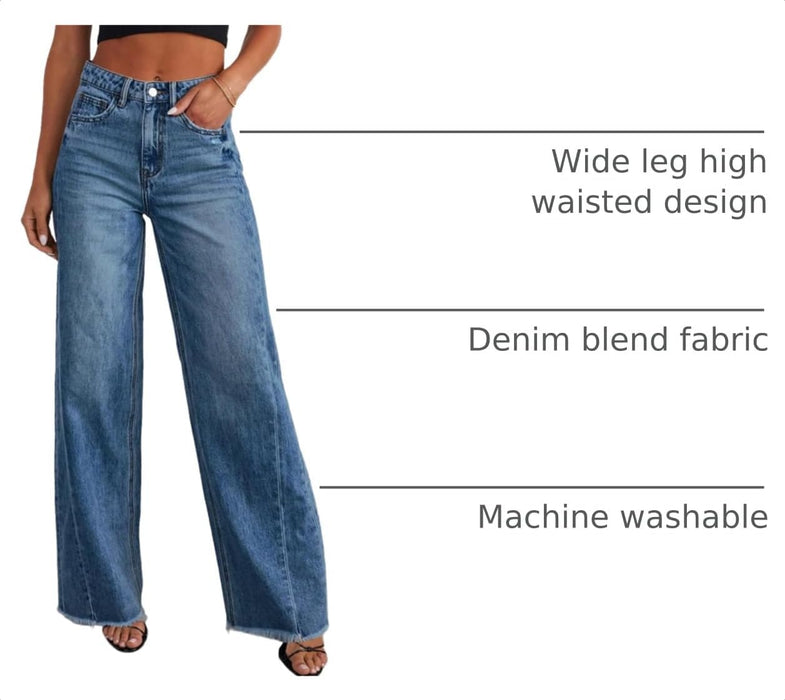 Women's Wide Leg Jeans High Waisted Stretchy Denim Pants