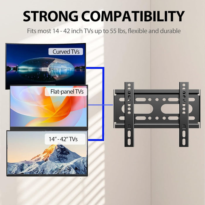 Fixed TV Wall Mount for 14-42" TVs Low Profile Wall Mount TV Bracket