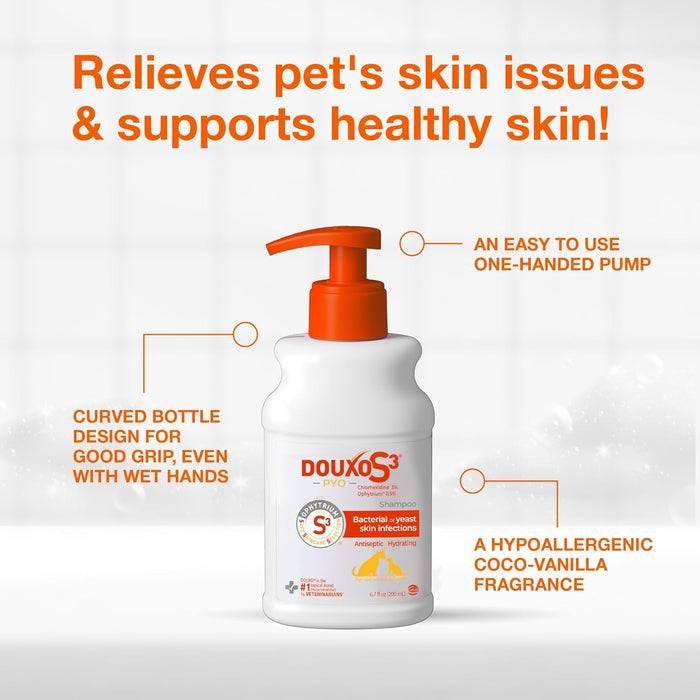 S3 PYO Medicated Dog Shampoo with 3% Chlorhexidine for Dogs – Antibacterial & Antiseptic Yeast Infection Treatment For Dogs & Cats, Clinically Proven, 6.7 fl oz