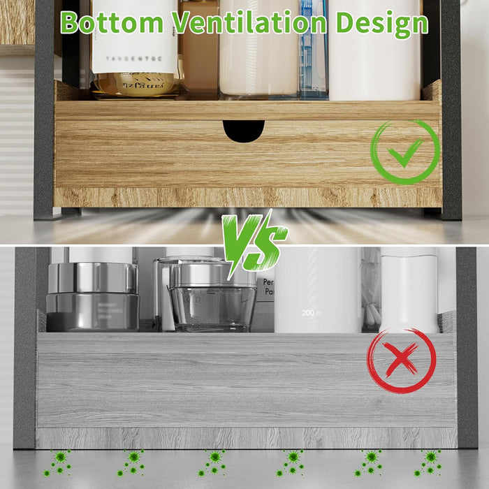 2-Tier Bathroom Counter Organizer, Wooden Vanity Shelf with Drawer & Basket
