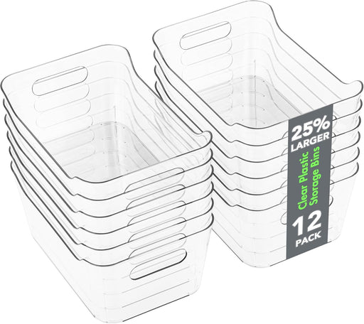 12 Pack Plastic Storage Bins, Multi-Use Organizer Bins, Pantry Organizer, Clear Storage Containers for Home, Kitchen, Of