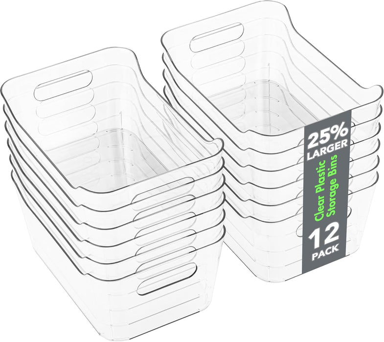 12 Pack Plastic Storage Bins, Multi-Use Organizer Bins, Pantry Organizer, Clear Storage Containers for Home, Kitchen, Of