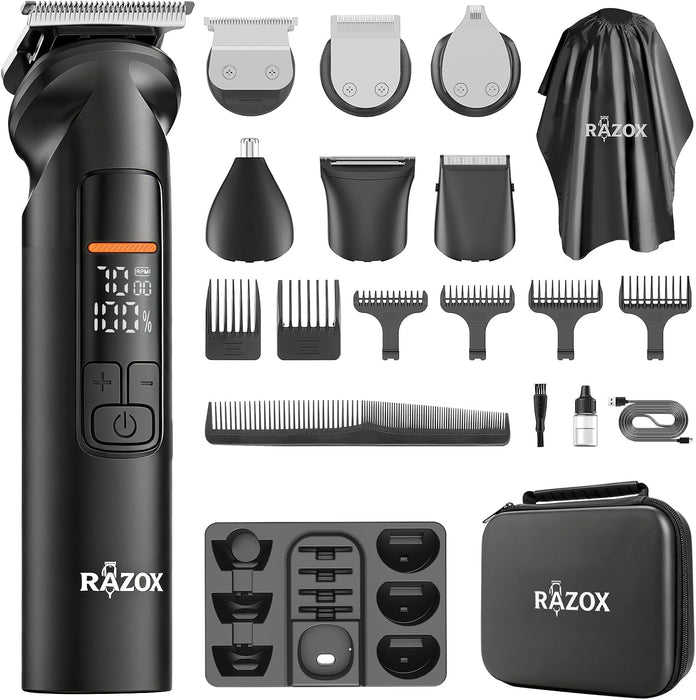 Beard Trimmer for Men - 6 in 1 Hair Clipper & Grooming Kit, Cordless Rechargeable with LED Display, IPX6 Waterproof, Nos