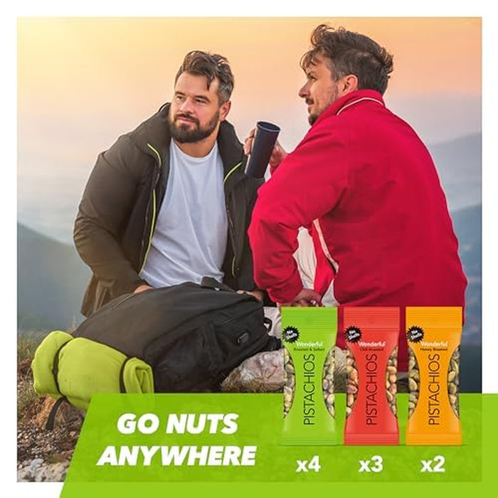 No Shells, 3 Flavors Mixed Variety Pack of 9 (0.75 Ounce), Roasted & Salted Nuts (4), Chili (3), Honey (2), Protein Snacks, Gluten Free, Healthy Snacks Variety Pack for Adults