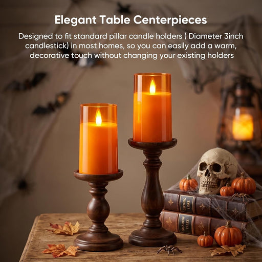 Orange Flameless Candles, Realistic Flickering LED Candles, Set of 2