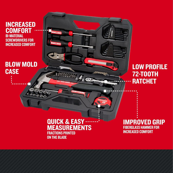 57 Piece Mechanics Tool Set Home Tool Set, Sockets, Ratchet, Screwdrivers, Hammer, Pliers, Hex Keys, Specialty Bits Hand Tools (CMMT99447)